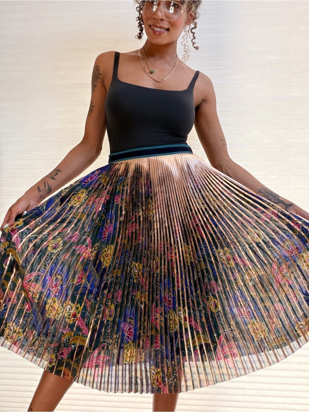 Maeve by Anthropologie Metallic Floral Pleated Midi Skirt - Picture 5 of 8